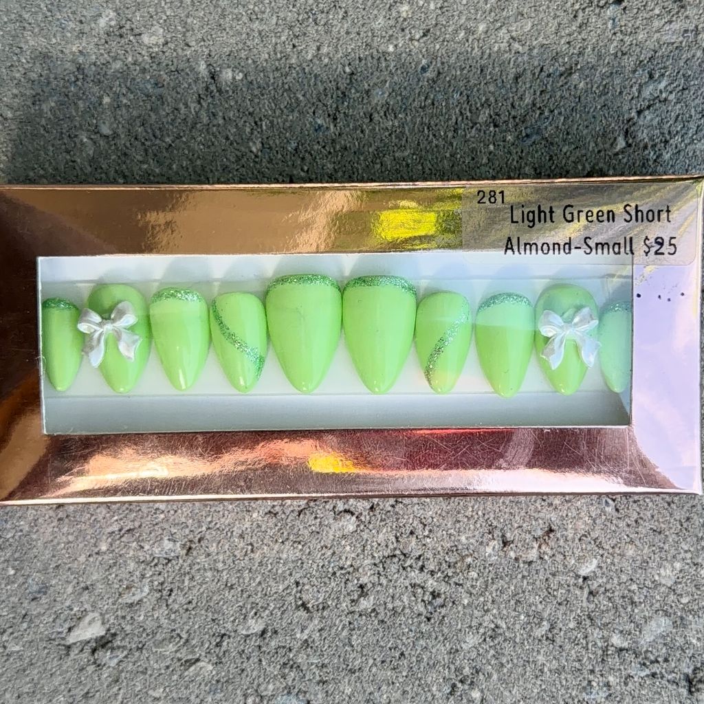 Light Green Bow Set  | Size: Small | Shape: Short Almond | SKU 2277